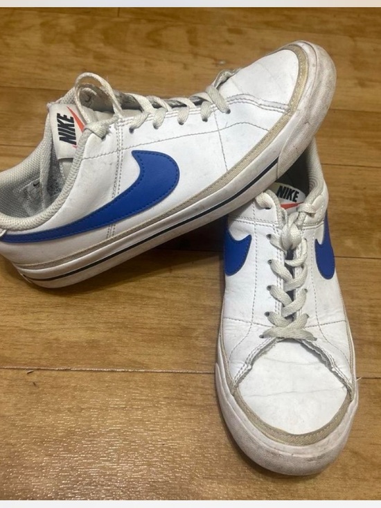Nike Other - Nike White Leather Low-Top Sneakers with Blue Swoosh